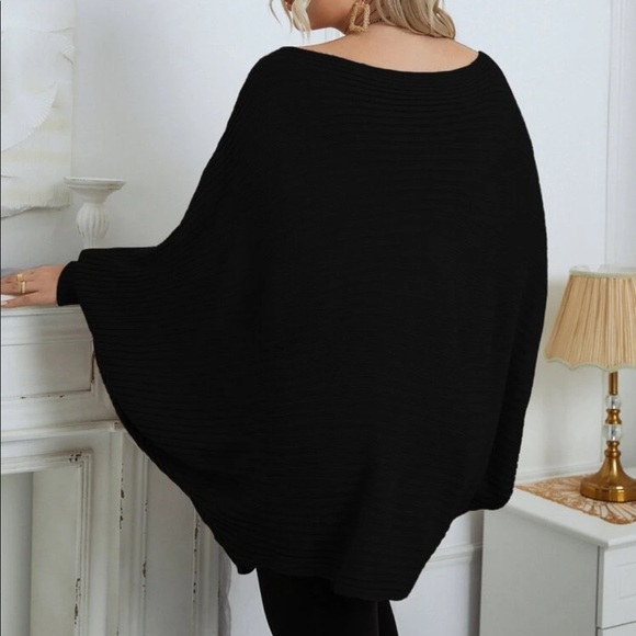Black plus size dolman sleeve ribbed knit sweater - Picture 5 of 16